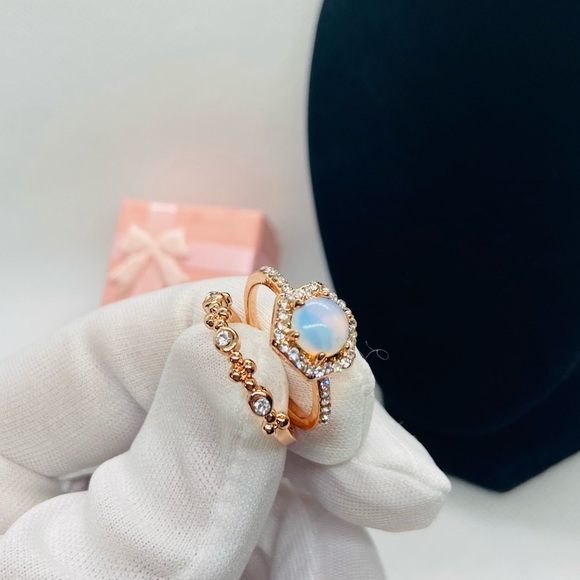 NEW Rose Gold 2pcs/set Hexagonal Opal Ring - Picture 4 of 7